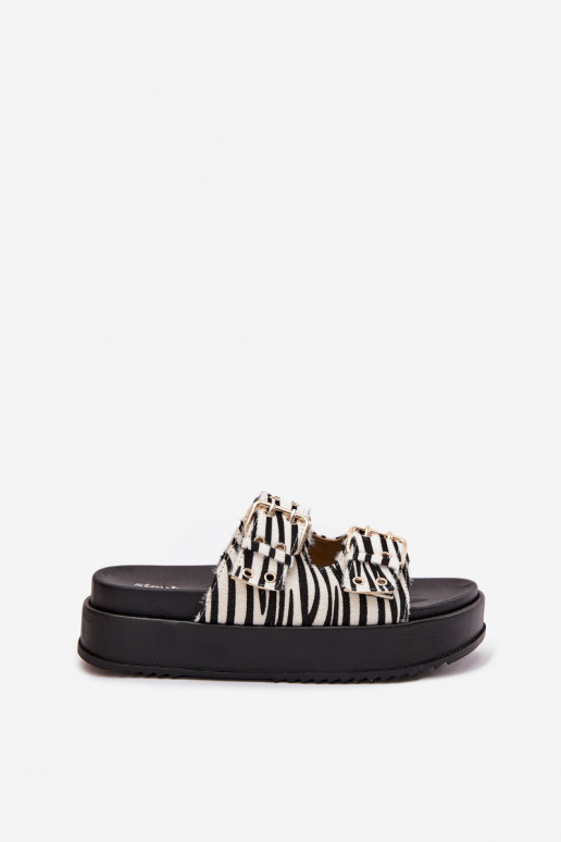 Ciabatte dorate da donna con fibbie e piattaforma Zebra Virvania