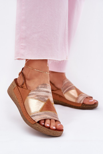 Sandali marroni da donna con piattaforma Braid Tai turiciejka L7067-29 2