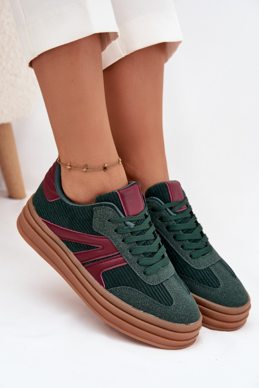 Scarpe sportive verdi in velluto con piattaforma Skye