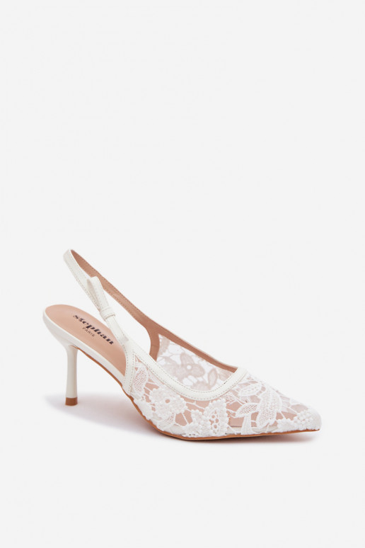 Sandali da donna con tacchi sottili con pizzo Colore bianco Pelivelle