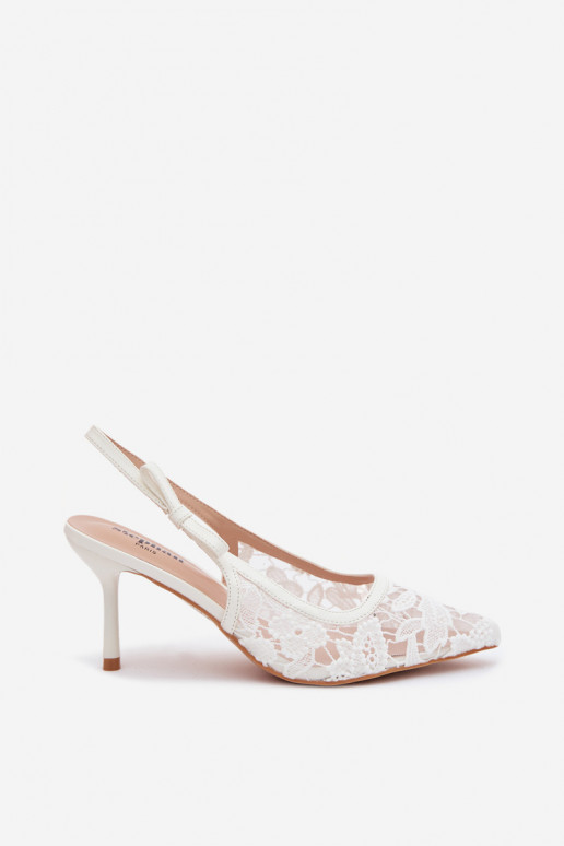 Sandali da donna con tacchi sottili con pizzo Colore bianco Pelivelle