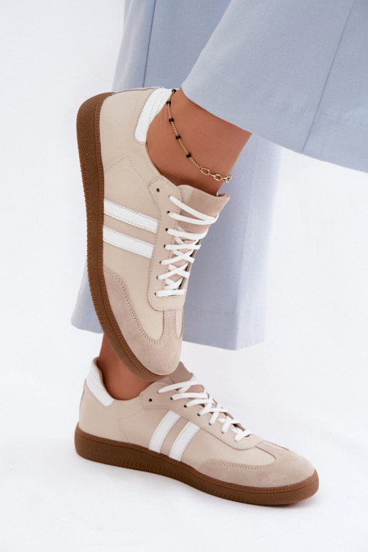 Sneakers basse in pelle per donna Zazoo N1068 color sabbia