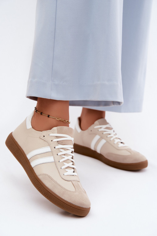 Sneakers basse in pelle per donna Zazoo N1068 color sabbia