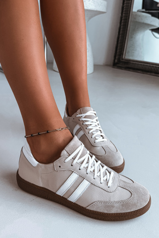 Sneakers basse in pelle per donna Zazoo N1068 color sabbia