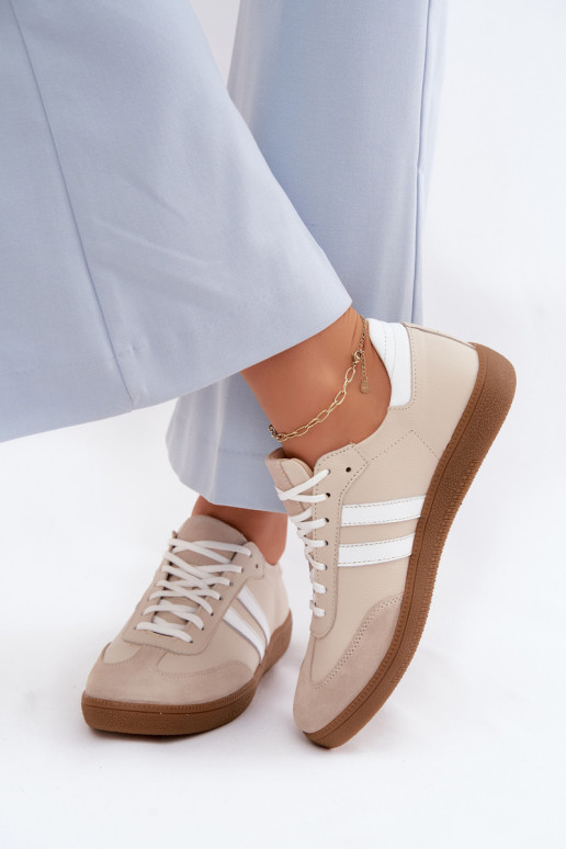 Sneakers basse in pelle per donna Zazoo N1068 color sabbia