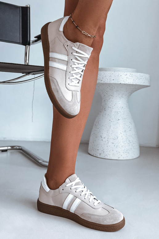 Sneakers basse in pelle per donna Zazoo N1068 color sabbia