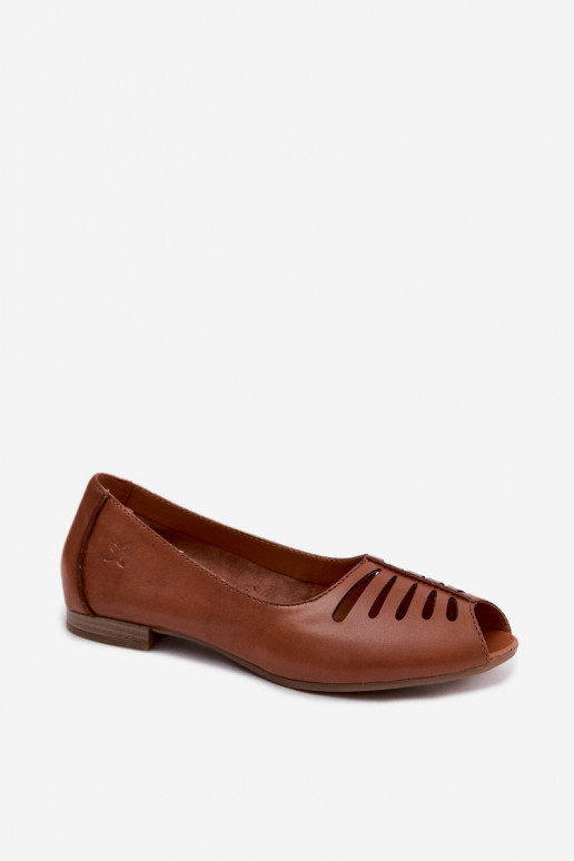 Ballerine marroni traforate in pelle naturale Tai turiciejka P7541-29