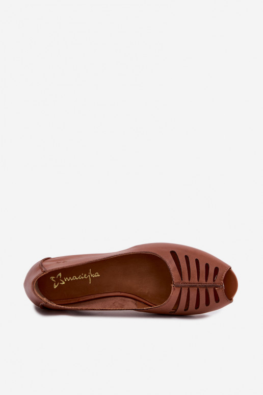 Ballerine marroni traforate in pelle naturale Tai turiciejka P7541-29