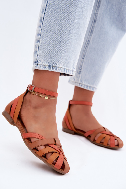 Sandali da donna arancione marrone con tacco largo e cinturini Tai turiciejka P7539-18