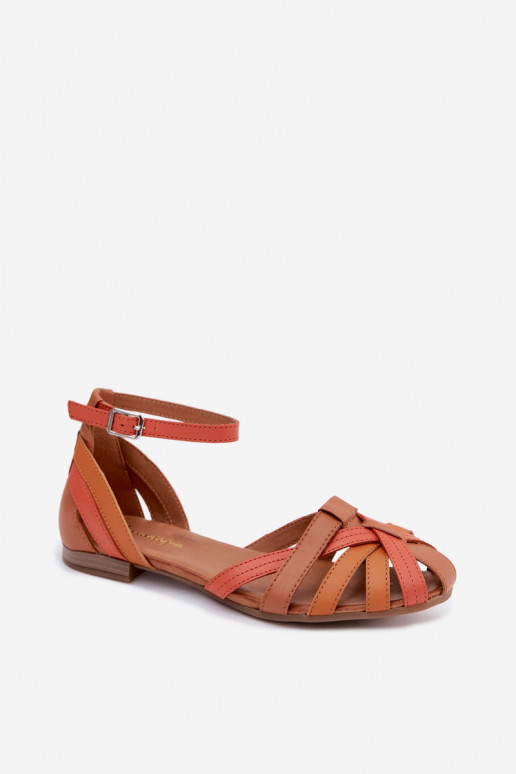 Sandali da donna arancione marrone con tacco largo e cinturini Tai turiciejka P7539-18