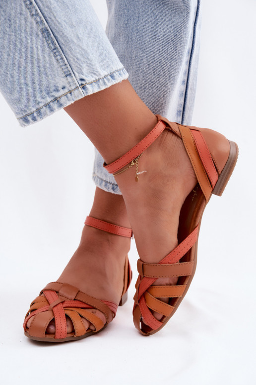 Sandali da donna arancione marrone con tacco largo e cinturini Tai turiciejka P7539-18