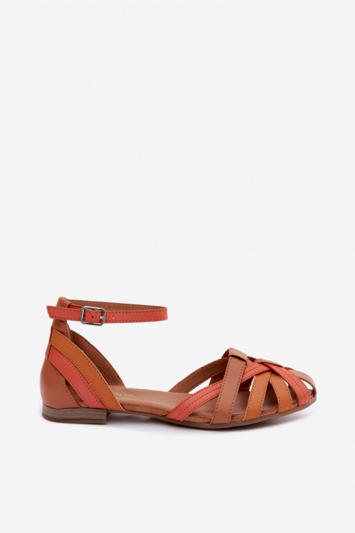Sandali da donna arancione marrone con tacco largo e cinturini Tai turiciejka P7539-18