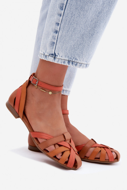 Sandali da donna arancione marrone con tacco largo e cinturini Tai turiciejka P7539-18