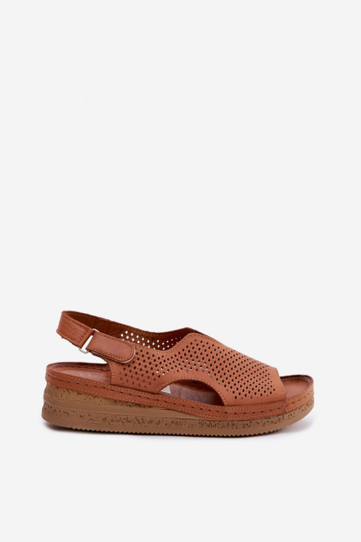 Sandali da donna marroni perforati con piattaforma Tai turiciejka L4494-29