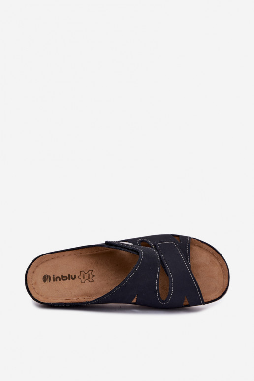 Pantofole in pelle da donna blu scuro con chiusure adesive Inblu OE0001GU
