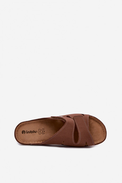 Pantofole in pelle da donna marroni con chiusure adesive Inblu OE0001GU