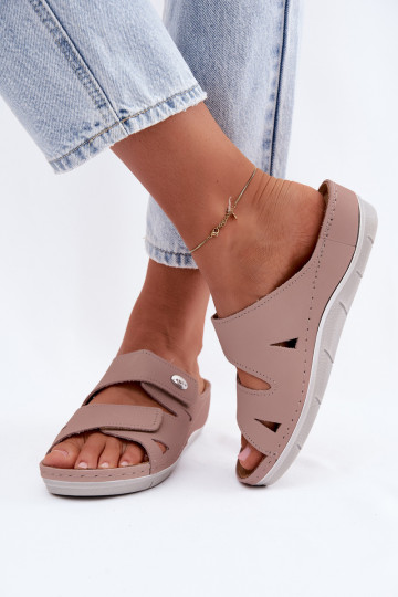 Pantofole in pelle da donna rosa con chiusure adesive Inblu OE0001GU 2