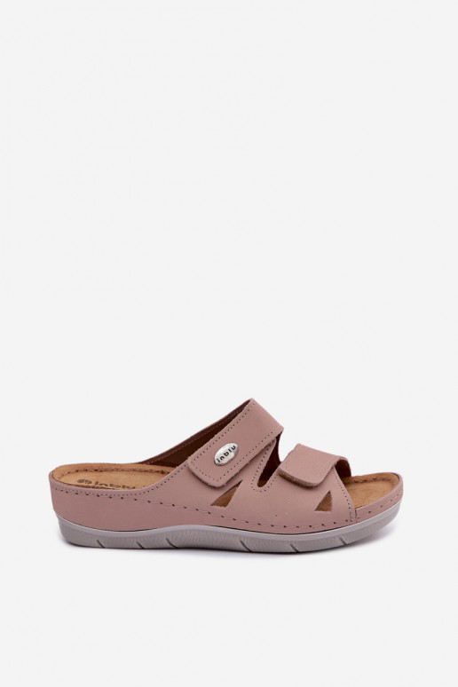Pantofole in pelle da donna rosa con chiusure adesive Inblu OE0001GU