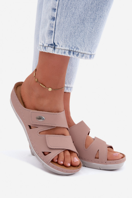 Pantofole in pelle da donna rosa con chiusure adesive Inblu OE0001GU