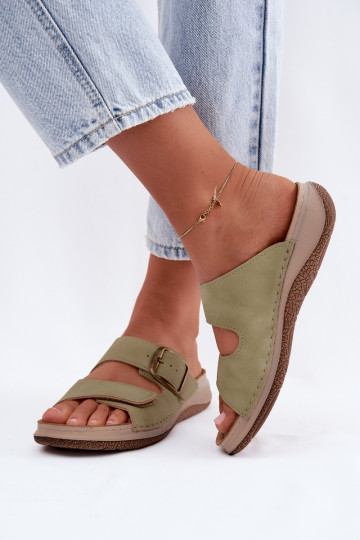 Pantofole verdi da donna con fibbie e chiusure adesive INBLU LL000006 2