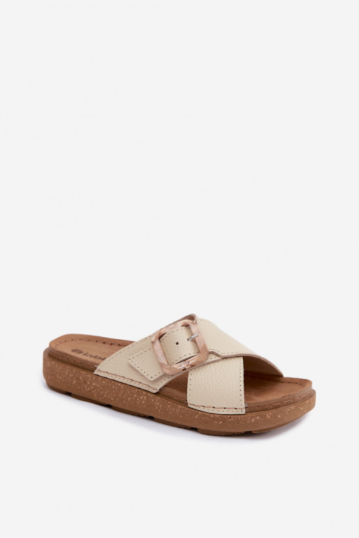 Pantofole beige in pelle da donna con fibbie Inblu ED0003IU