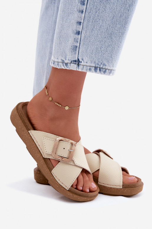 Pantofole beige in pelle da donna con fibbie Inblu ED0003IU