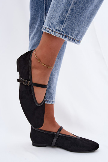 Ballerine nere con cinturini in suede sintetico Felora