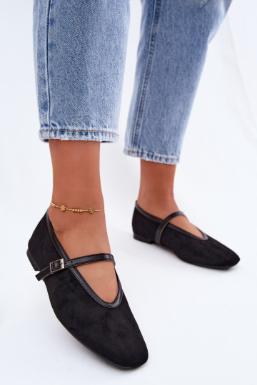 Ballerine nere con cinturini in suede sintetico Felora 2