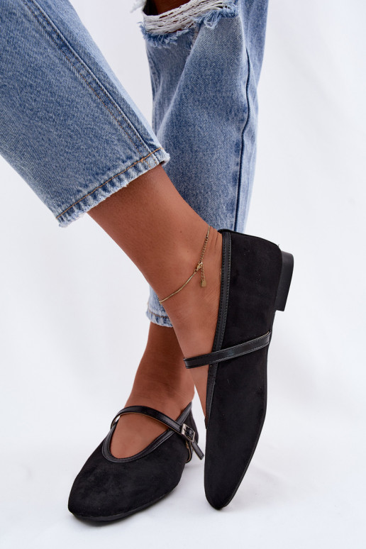 Ballerine nere con cinturini in suede sintetico Felora