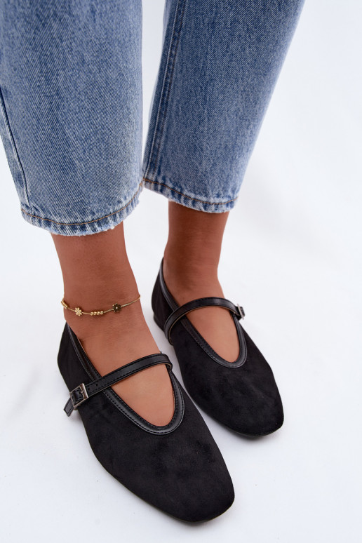 Ballerine nere con cinturini in suede sintetico Felora