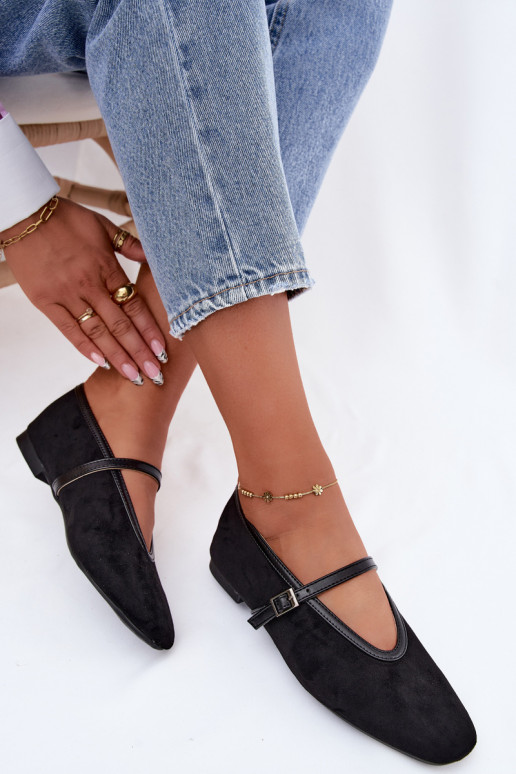 Ballerine nere con cinturini in suede sintetico Felora