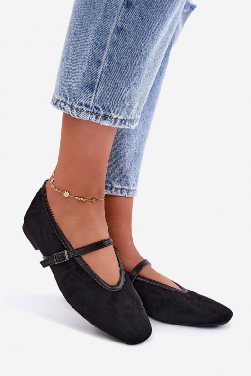 Ballerine nere con cinturini in suede sintetico Felora
