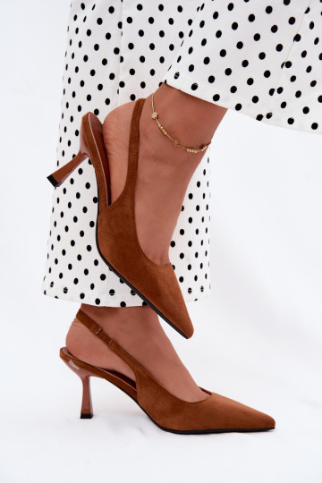Sandali da donna marroni con tacchi sottili in suede sintetico Saria
