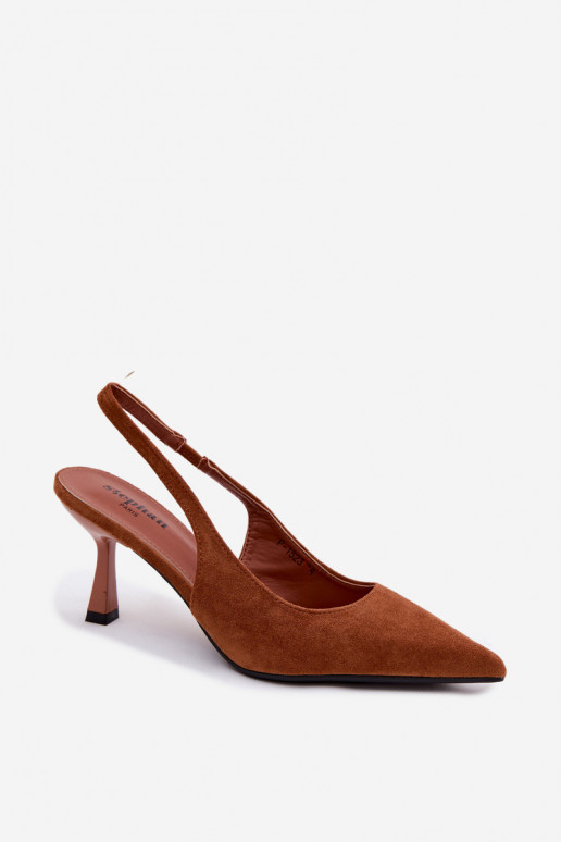 Sandali da donna marroni con tacchi sottili in suede sintetico Saria