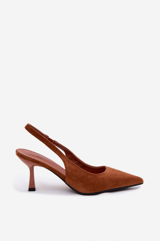 Sandali da donna marroni con tacchi sottili in suede sintetico Saria
