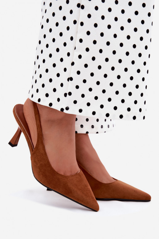 Sandali da donna marroni con tacchi sottili in suede sintetico Saria