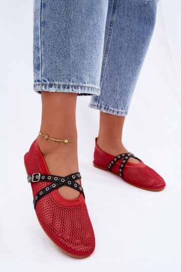 Ballerine rosse in rete con cinturini Salliroe