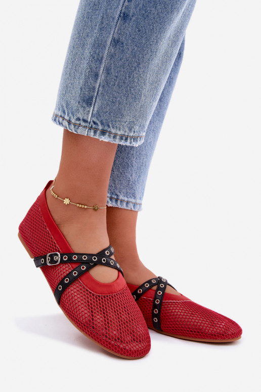 Ballerine rosse in rete con cinturini Salliroe