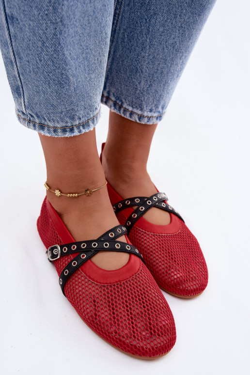 Ballerine rosse in rete con cinturini Salliroe