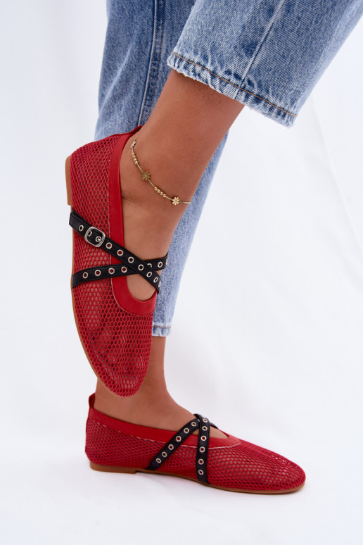 Ballerine rosse in rete con cinturini Salliroe