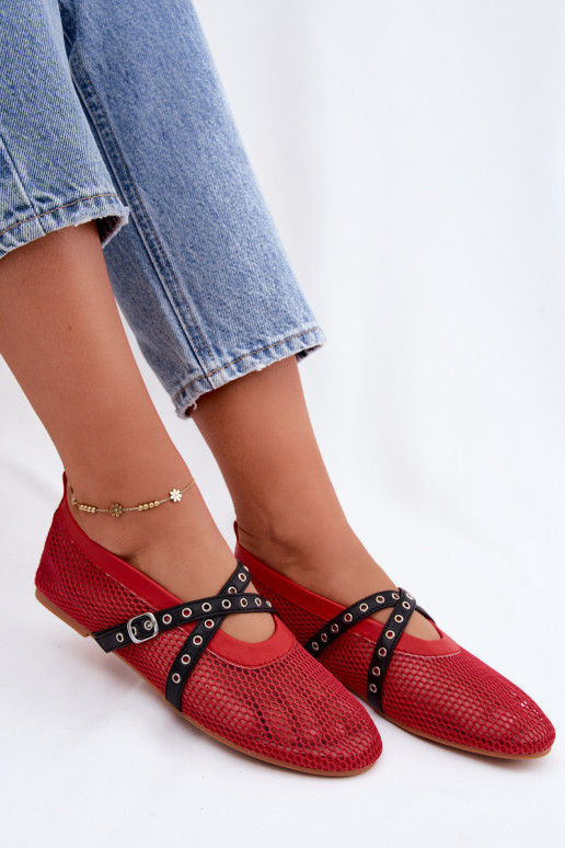 Ballerine rosse in rete con cinturini Salliroe