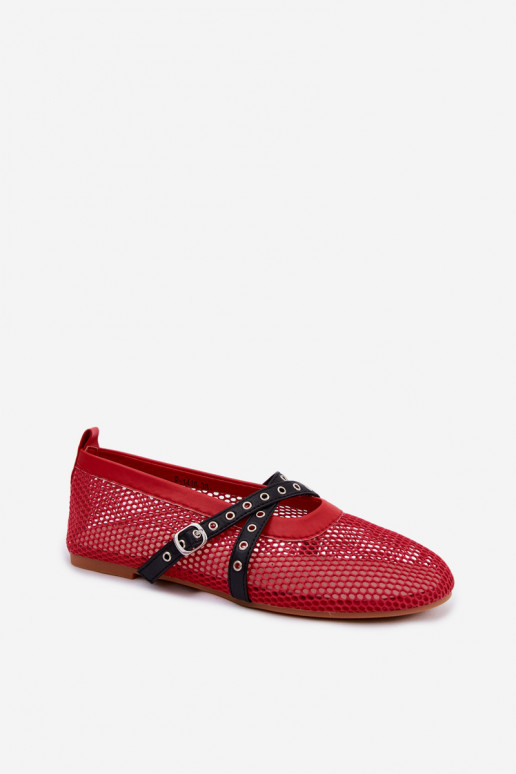 Ballerine rosse in rete con cinturini Salliroe