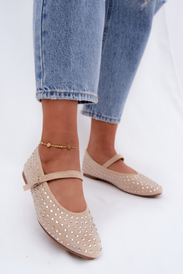 Ballerine decorate color sabbia con cinturini Nerolia