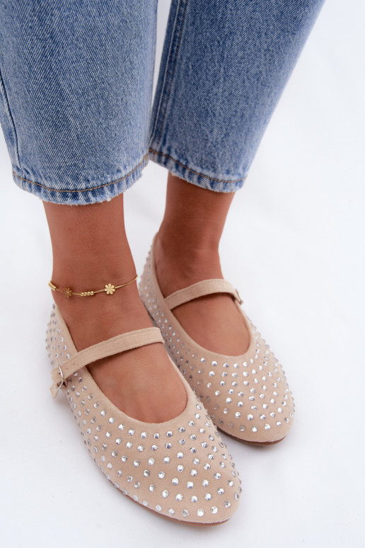 Ballerine decorate color sabbia con cinturini Nerolia