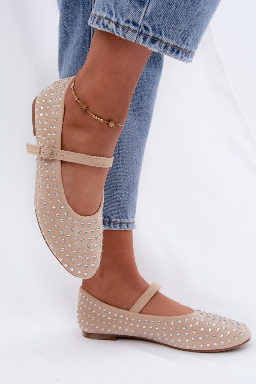 Ballerine decorate color sabbia con cinturini Nerolia