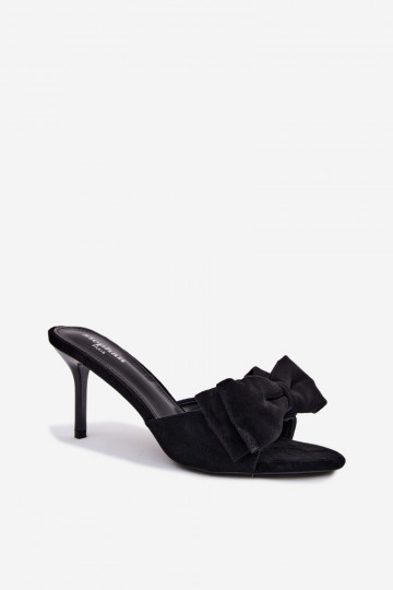 Ciabatte nere da donna con tacco sottile e fiocchi in suede sintetico Tai turignolia 2