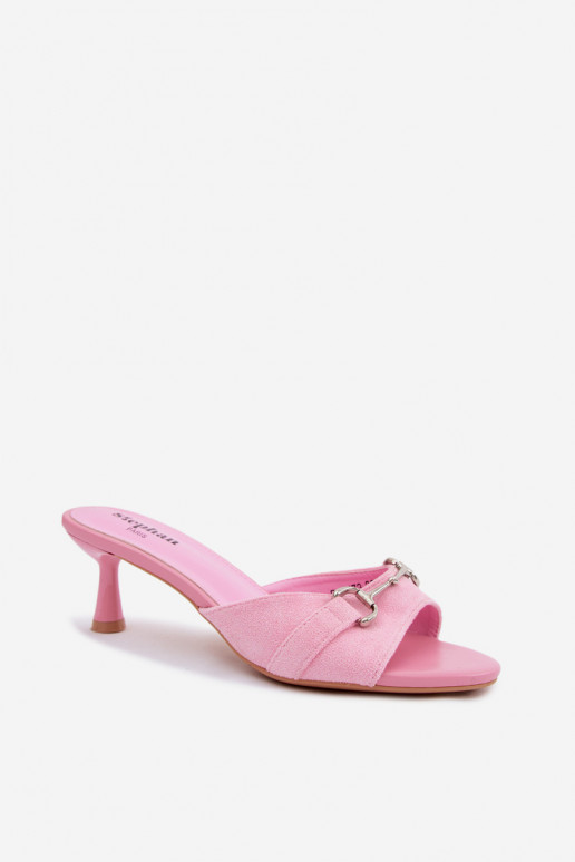 Pantofole da donna con tacco sottile e dettagli eleganti in rosa Poppia