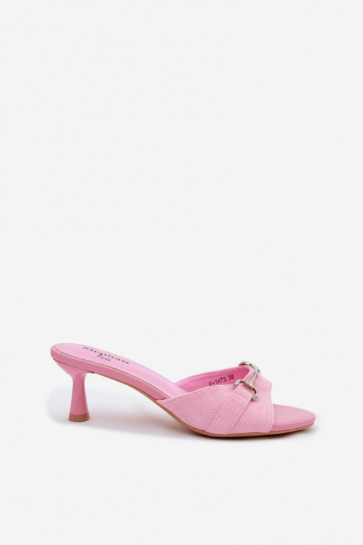 Pantofole da donna con tacco sottile e dettagli eleganti in rosa Poppia