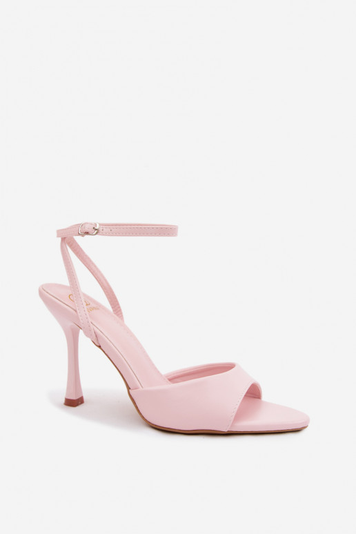 Sandali rosa da donna con tacco sottile in pelle sintetica Palmer