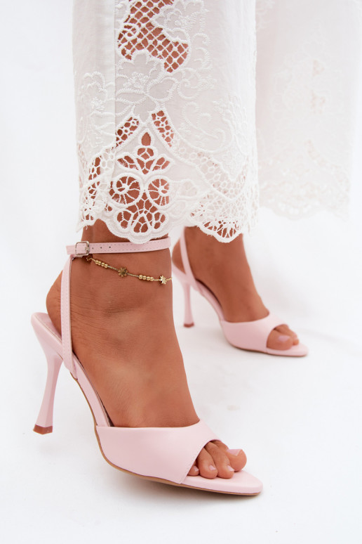 Sandali rosa da donna con tacco sottile in pelle sintetica Palmer